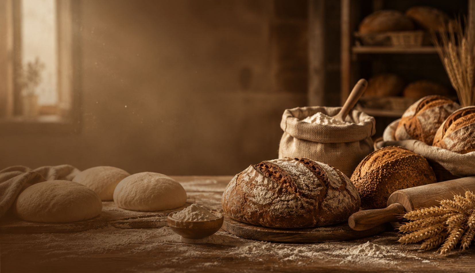Frisches Brot, Teiglinge und Backzutaten der Bäckerei Eichholz